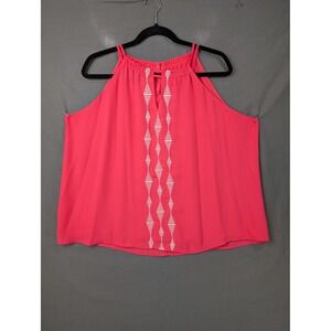 Apt. 9 Pink Sleeveless Embroidered Halter Top XL Keyhole Back 7935